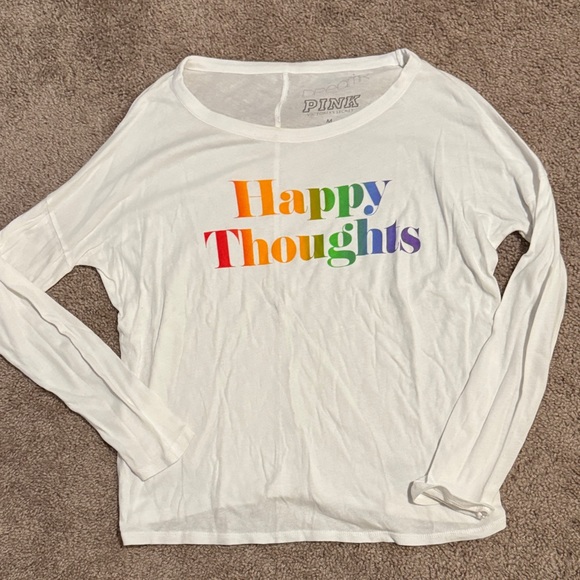 PINK Victoria's Secret Tops - PINK Victoria's Secret White Long Sleeve Tee with Colorful Text